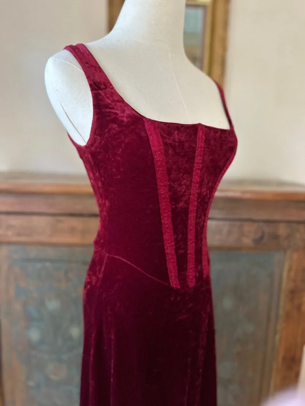 Vintage Betsey Johnson New York Crimson Velvet Corset Dress - Picture 4 of 9